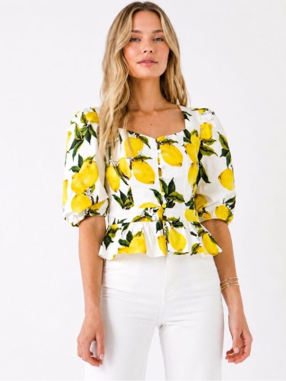 English factory lemon printed peplum top new nwt blouse